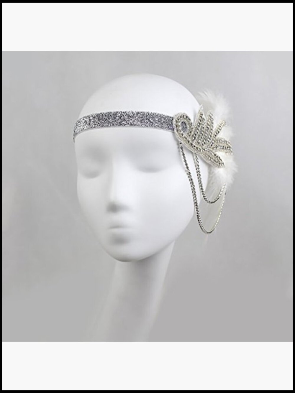 Flapper Vintage Peacock Feather Gatsby Beaded Tassel Headpiece - Picture 5 of 5